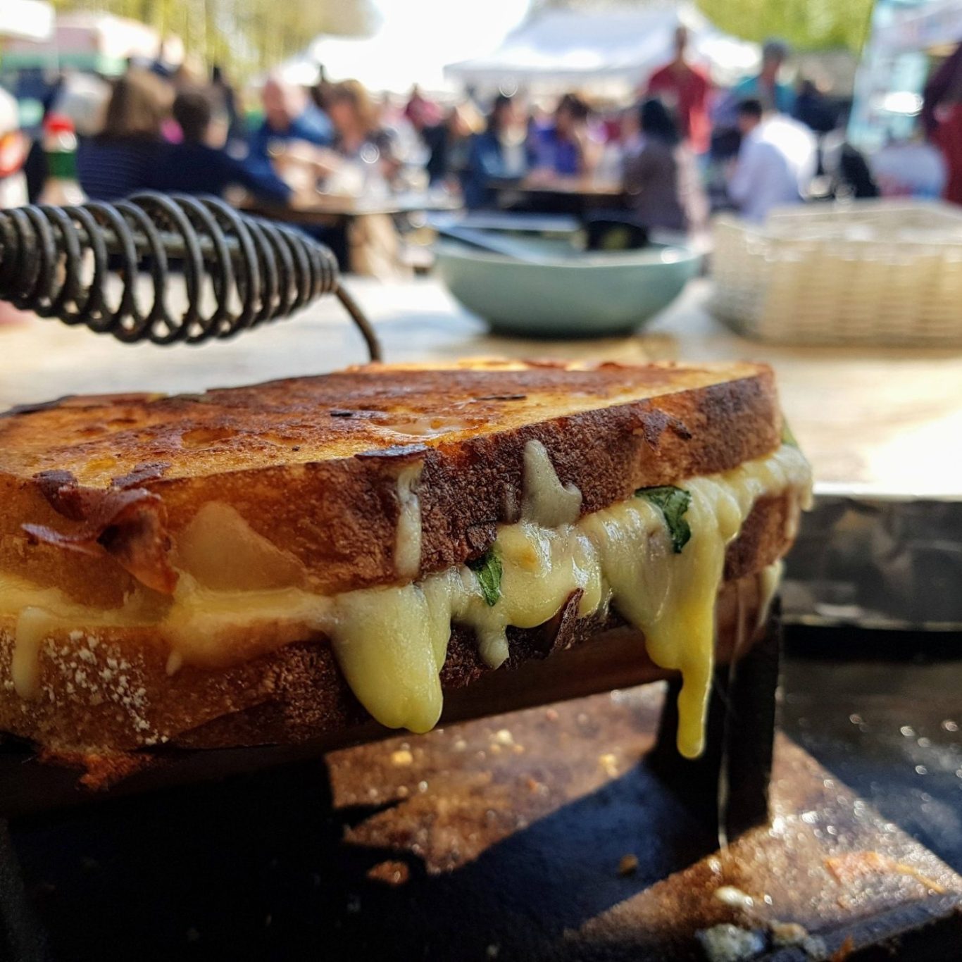 Fresh from the Press & Melt grill A freshly grilled Press & Melt cheese toastie on the hotplate